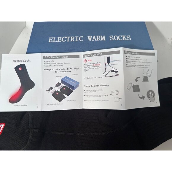 Electric Warm Heated Socks Rechargeable Battery Black Sz M - Picture 4 of 10